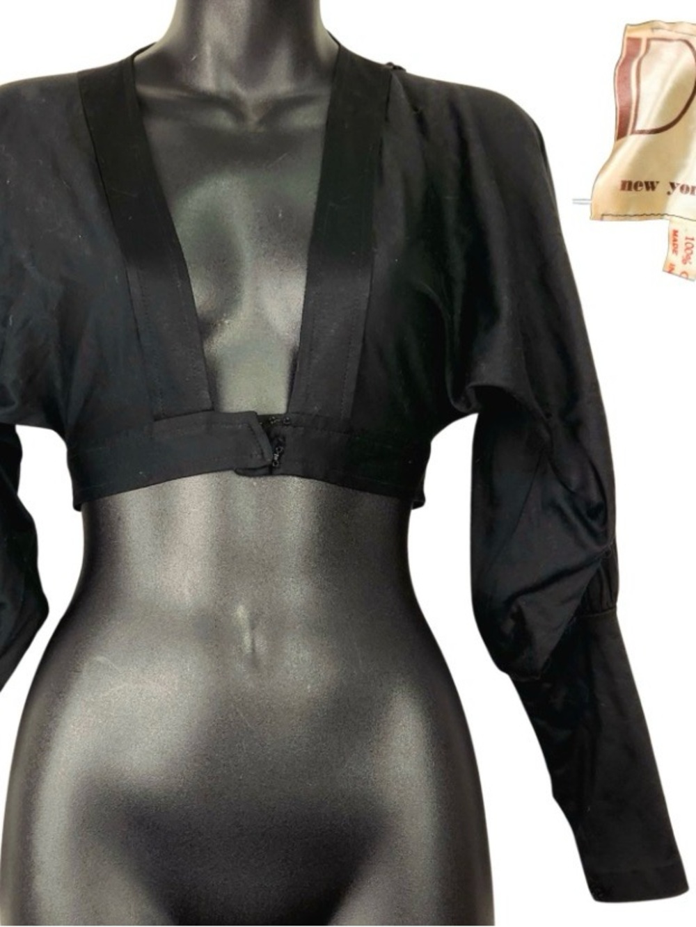 Vintage Leslie Fay Black Cropped V-Neck Bolero Shrug